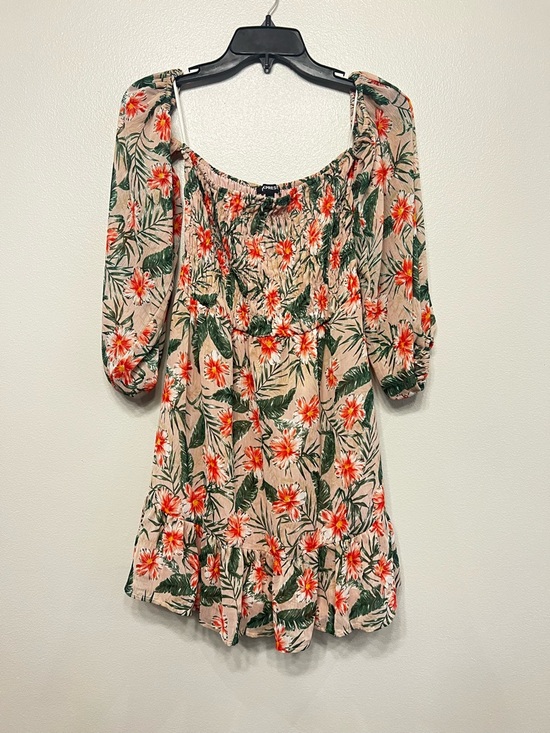 Express Dresses & Skirts - Express Blush Floral Square-Neck Dress Green Leaf Print Off The Shoulder Sz Med